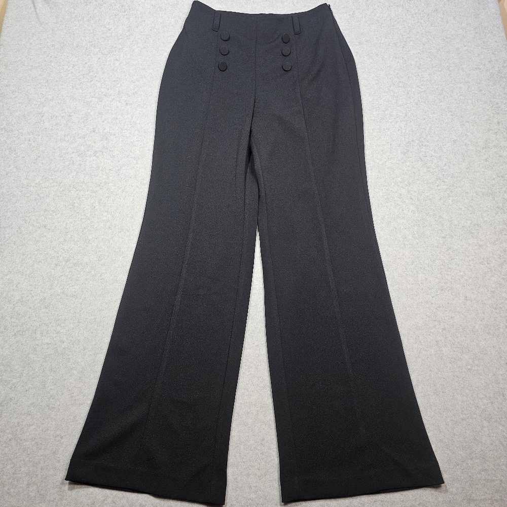 INC High Rise Wide Leg Pull on Dress Pants Size 4 Black with Decorative Buttons